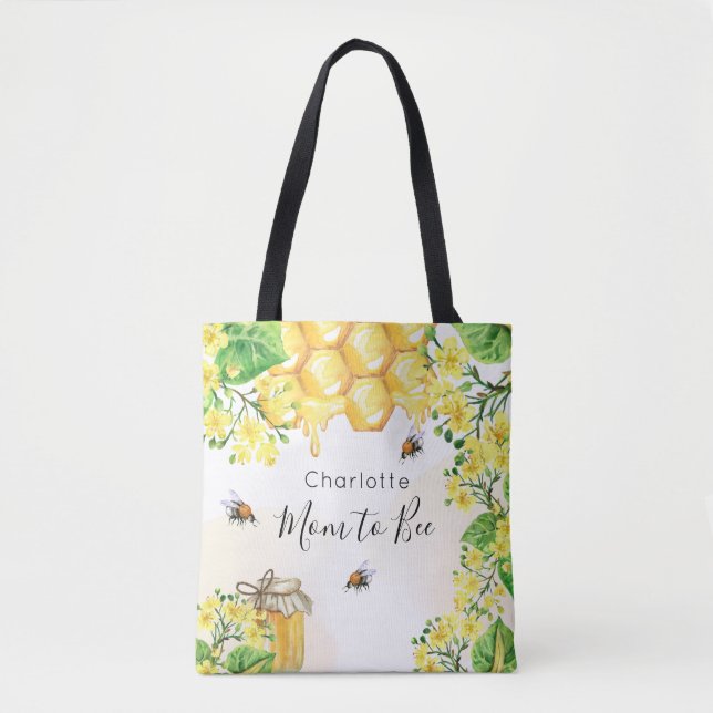 Bolso De Tela Flores amarillas de abeja Baby Shower (Anverso)