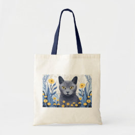 Bolso De Tela Flores amarillas de gato azul ruso