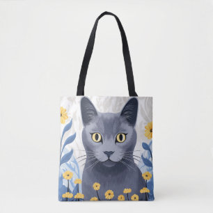 Bolso De Tela Flores amarillas de gato azul ruso