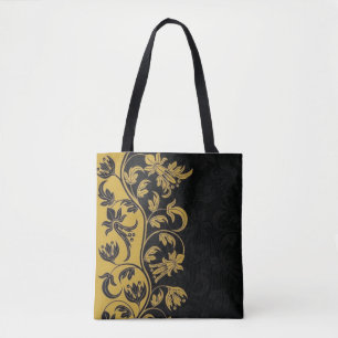 Bolso De Tela flores amarillas doradas negras