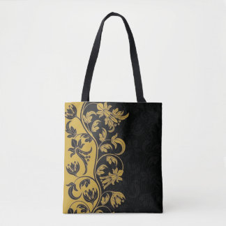 Bolso De Tela flores amarillas doradas negras