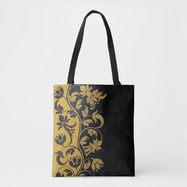 Bolso De Tela flores amarillas doradas negras (Anverso)