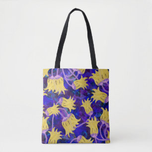 Bolso De Tela Flores amarillas: fondo oscuro acuarela arte