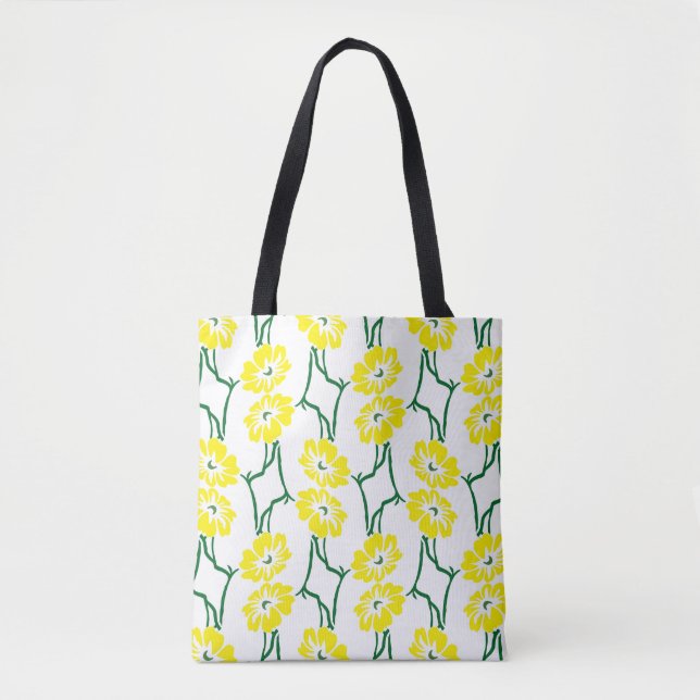 Bolso De Tela Flores Amarillas: Modelo ilustrado sin foco (Anverso)