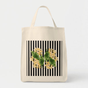 Bolso De Tela Flores amarillas sobre rayas negras y blancas