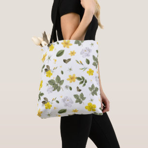 Bolso De Tela Flores amarillas y rosas blancas 3
