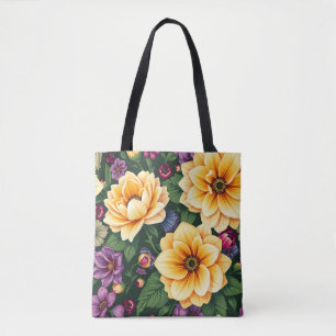Bolso De Tela Flores amarillas y violetas coloridas florales