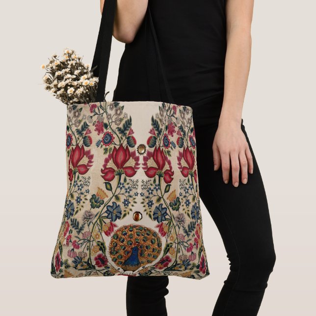 BOLSO DE TELA FLORES AMARILLOS ROJOS AZULES Y FLORES DE ANTIGÜED (Detalle)