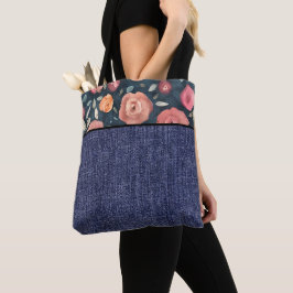 Bolso De Tela Flores anaranjadas y rosadas y mezclilla
