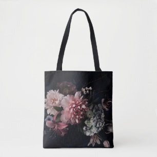 Bolso De Tela Flores antiguas. Peonias, tulipanes, lirios, hidra