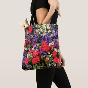 Bolso De Tela Flores Anuales Purpura, Rojo y Blanco