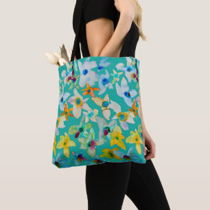 Bolso De Tela Flores azul acuarela