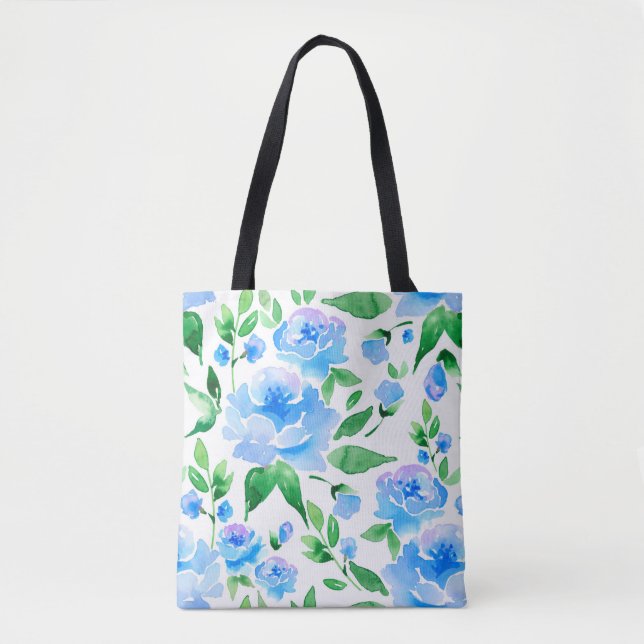Bolso De Tela Flores azul acuáticas (Anverso)