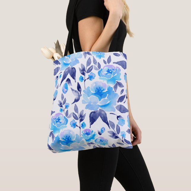 Bolso De Tela Flores azul acuáticas 2 (Detalle)