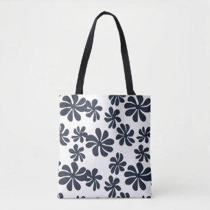 Bolso De Tela Flores azul marino en bucle con color de fondo per