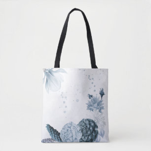 Bolso De Tela flores azul marino polvorientas botánicas
