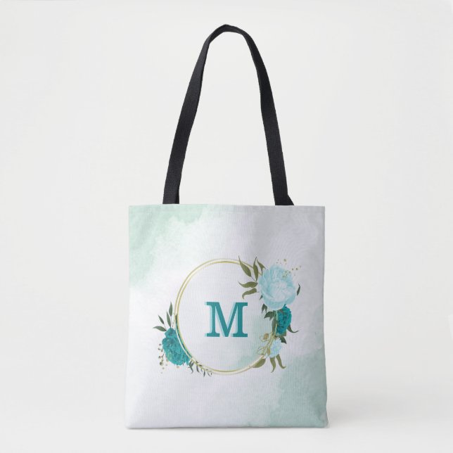 Bolso De Tela flores azul turquesa (Anverso)