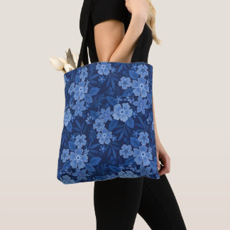 Bolso De Tela flores azules azul oscuro