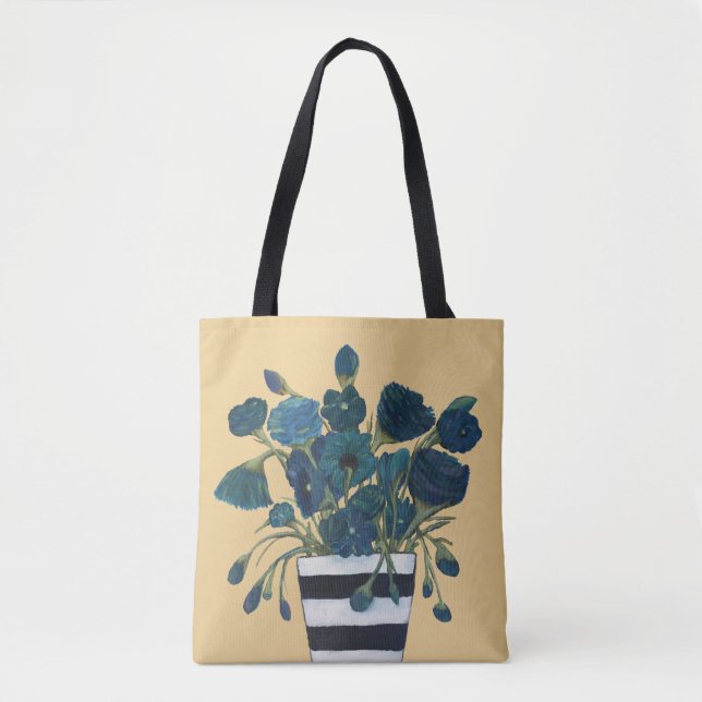 Bolso De Tela Flores azules con Bello Artes rayado del florero (Anverso)
