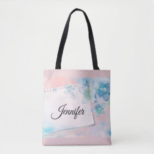 Bolso De Tela Flores azules de bonito en fondo rosado