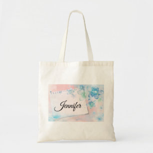 Bolso De Tela Flores azules de bonito en fondo rosado