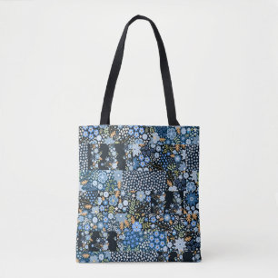 Bolso De Tela Flores azules de mosaico: tela sin foco.
