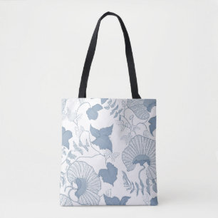 Bolso De Tela Flores azules japonesas de fondo blanco