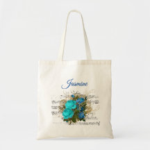 Flores azules nombre personalizado Tote Bag