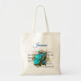 Bolso De Tela Flores azules nombre personalizado Tote Bag
