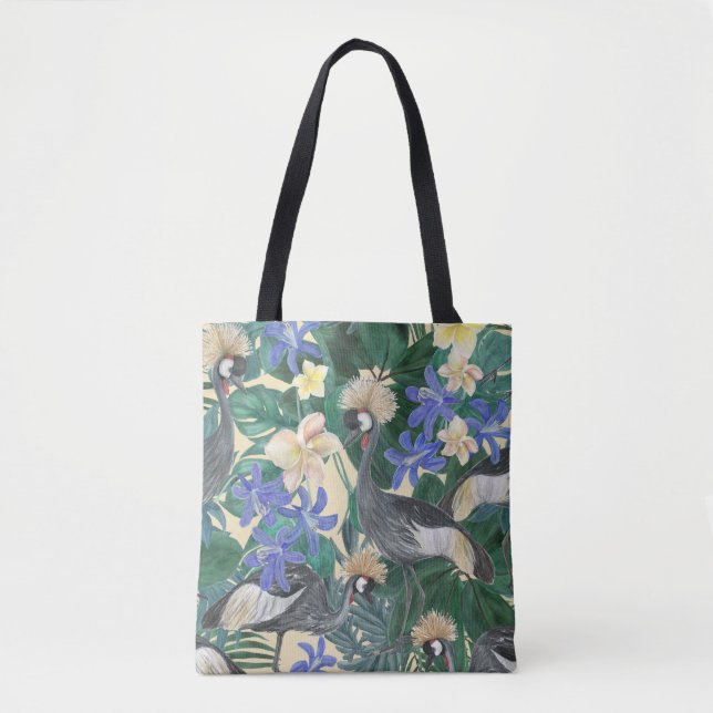 Bolso De Tela Flores Azules Plumerias, Acuarela Seamless. (Anverso)