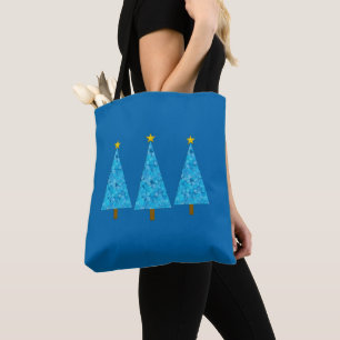 Bolso De Tela Flores azules retro árbol de Navidad moderno