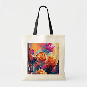 Bolso De Tela Flores azules rojas Naranja de arte Abstracto flor