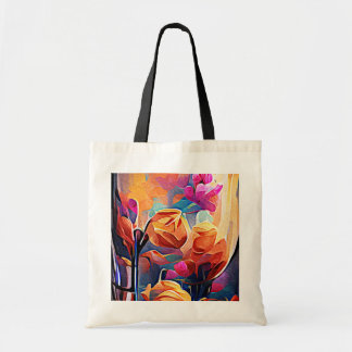 Bolso De Tela Flores azules rojas Naranja de arte Abstracto flor