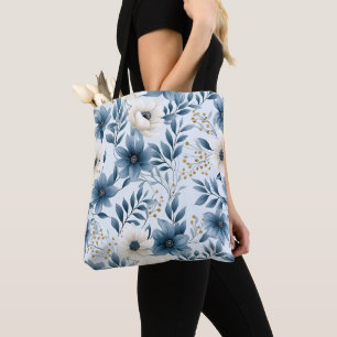 Bolso De Tela Flores azules y beiges