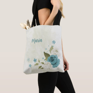 Bolso De Tela flores azules y blancas