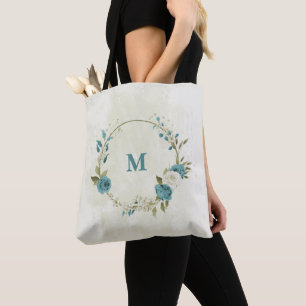 Bolso De Tela flores azules y blancas