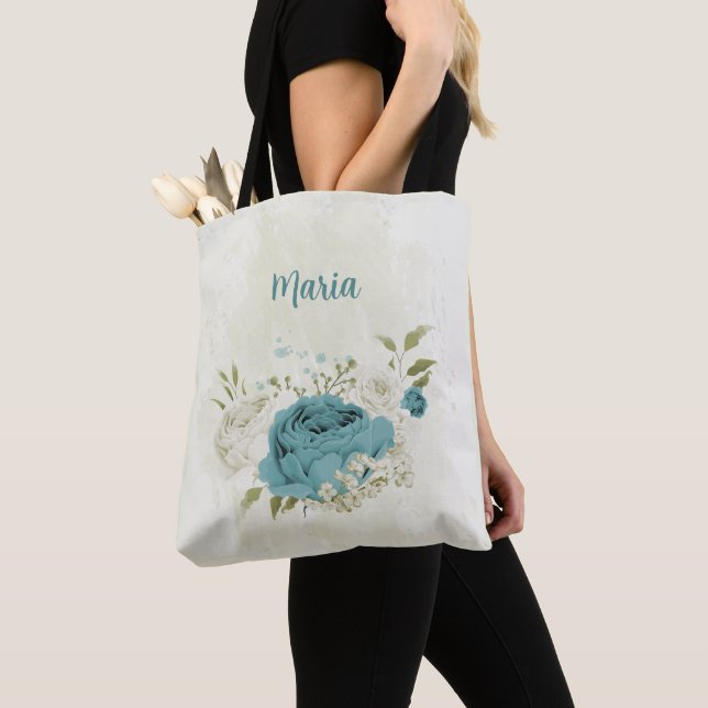 Bolso De Tela flores azules y blancas (Detalle)