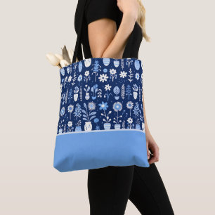 Bolso De Tela Flores Azules y Blancas en Floreros, Bloque de Col