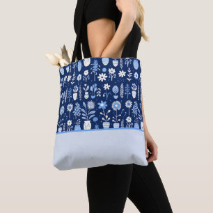 Bolso De Tela Flores azules y blancas en vasos, bloque de color