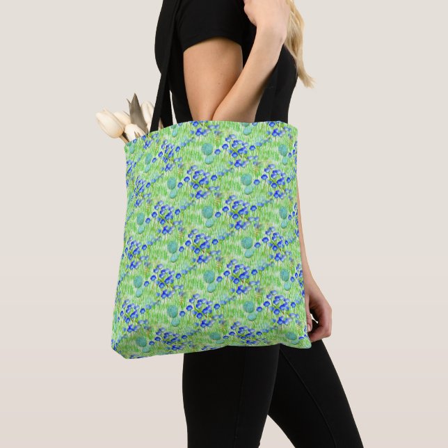 Bolso De Tela Flores Azules Y Patrón De Arte De La Naturaleza De (Detalle)