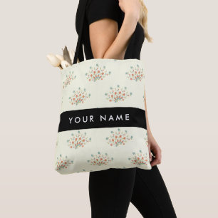 Bolso De Tela Flores Azules y Rojas, Negras, Tu Nombre