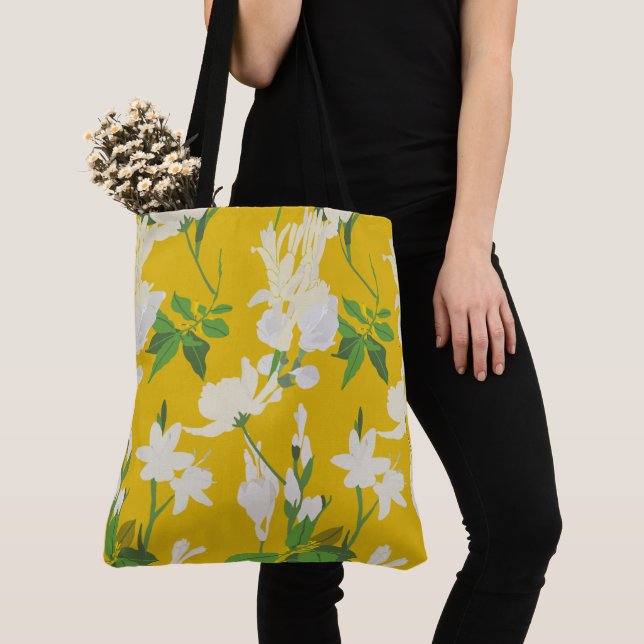Bolso De Tela Flores blancas 1 amarillo (Detalle)