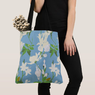 Bolso De Tela Flores blancas 1 azul claro