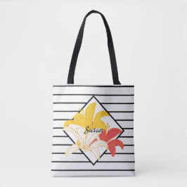 Bolso De Tela Flores blancas amarillas naranja franjas blancas n