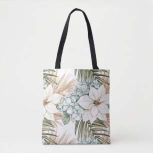 Bolso De Tela Flores Blancas Azules Tropicales  
