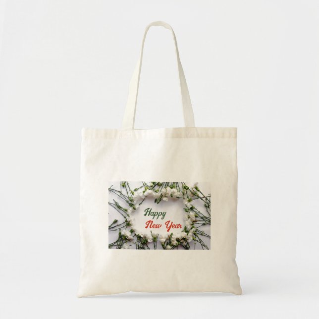 Bolso De Tela Flores blancas con cáscara Tote Bags (Frente)