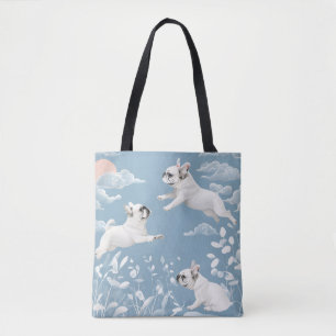 Bolso De Tela Flores blancas de color pastel de Bulldog francés