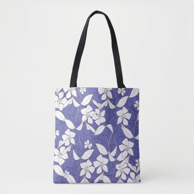 Bolso De Tela Flores blancas en Periwinkle (Anverso)