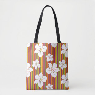 Bolso De Tela Flores blancas en un fondo rayado