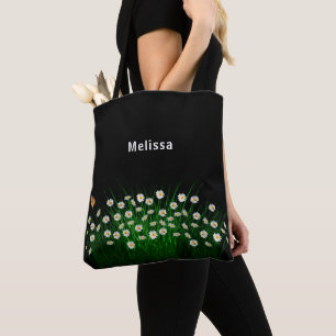 Bolso De Tela Flores blancas negras nombre elegante